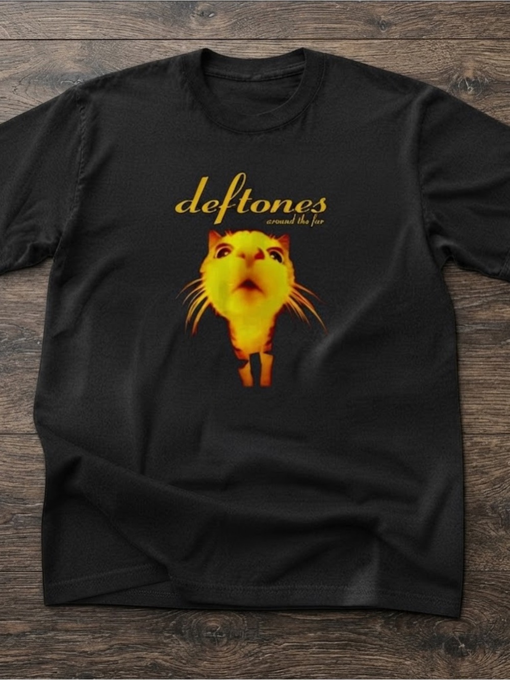 Gildan Black Tee Surprised Cat Graphic Shirt Music Parody Top